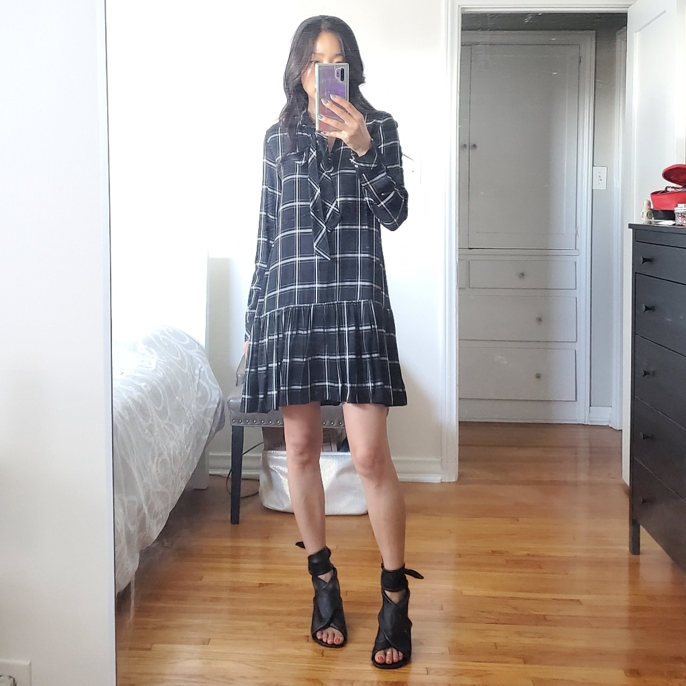 Zara Plaid Tie Neck Skirted Dress